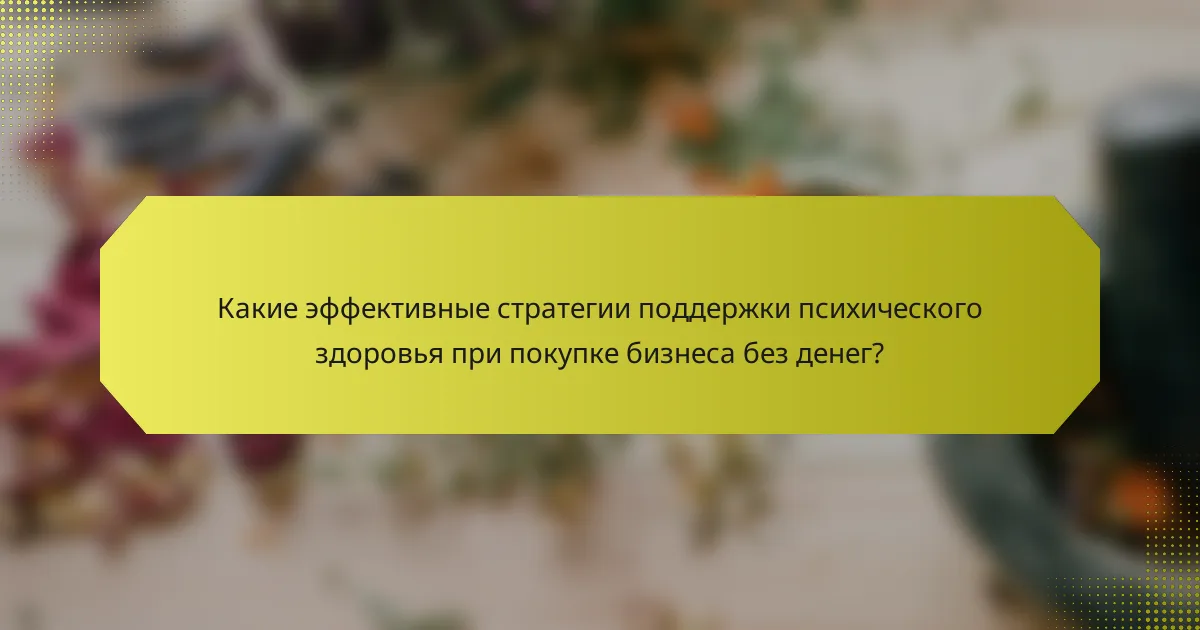 Какие эффективные стратегии поддержки психического здоровья при покупке бизнеса без денег?